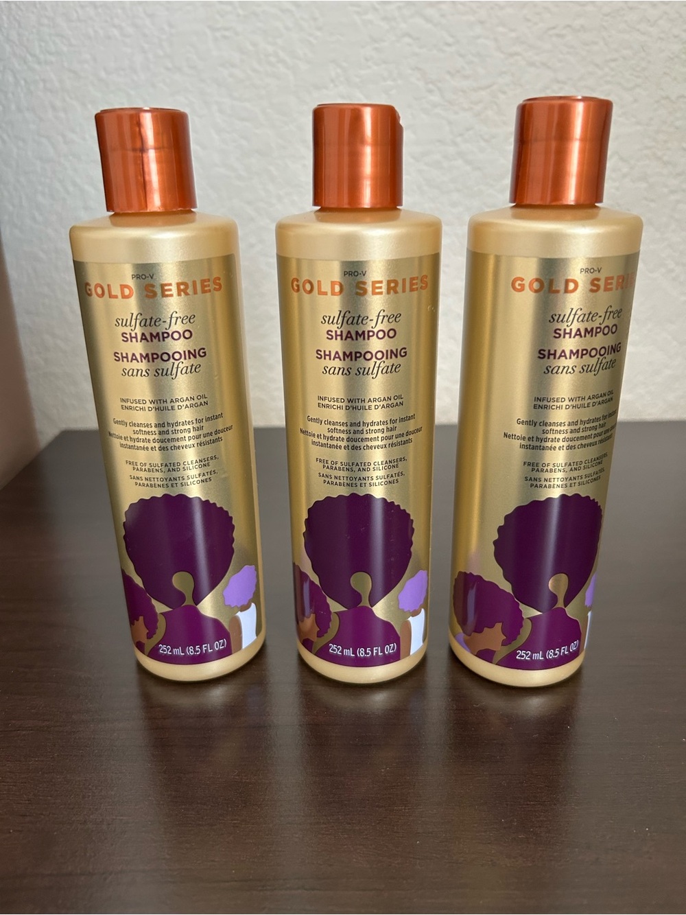 Pantene Gold Series Sulfate Free Shampoo 8.5 oz Argan Oil NEW Lot of 3